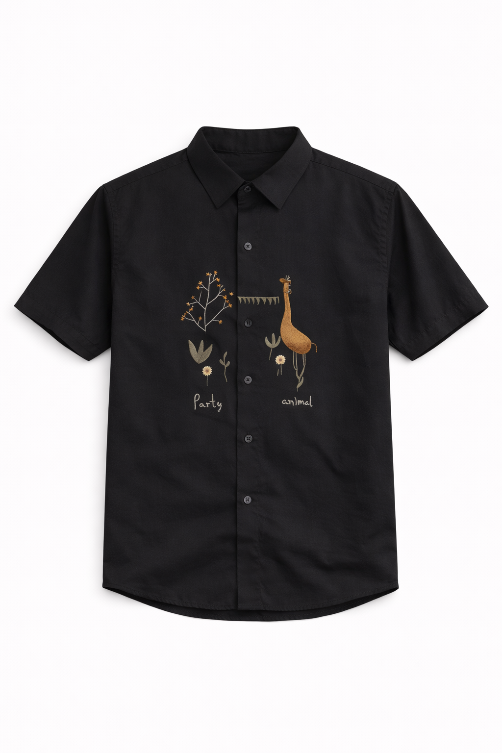 Men's Premium Embroidered Short Sleeve Shirt - Party Animal Design (Black)