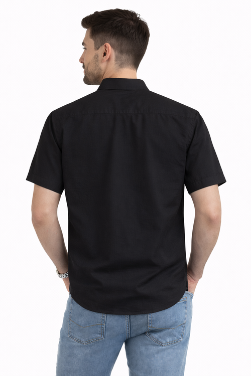 Men's Premium Embroidered Short Sleeve Shirt - Party Animal Design (Black)
