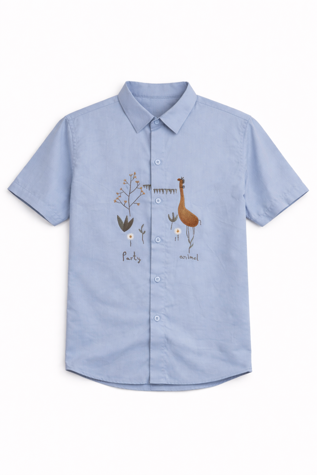 Men's Premium Embroidered Short Sleeve Shirt - Party Animal Design (Blue)