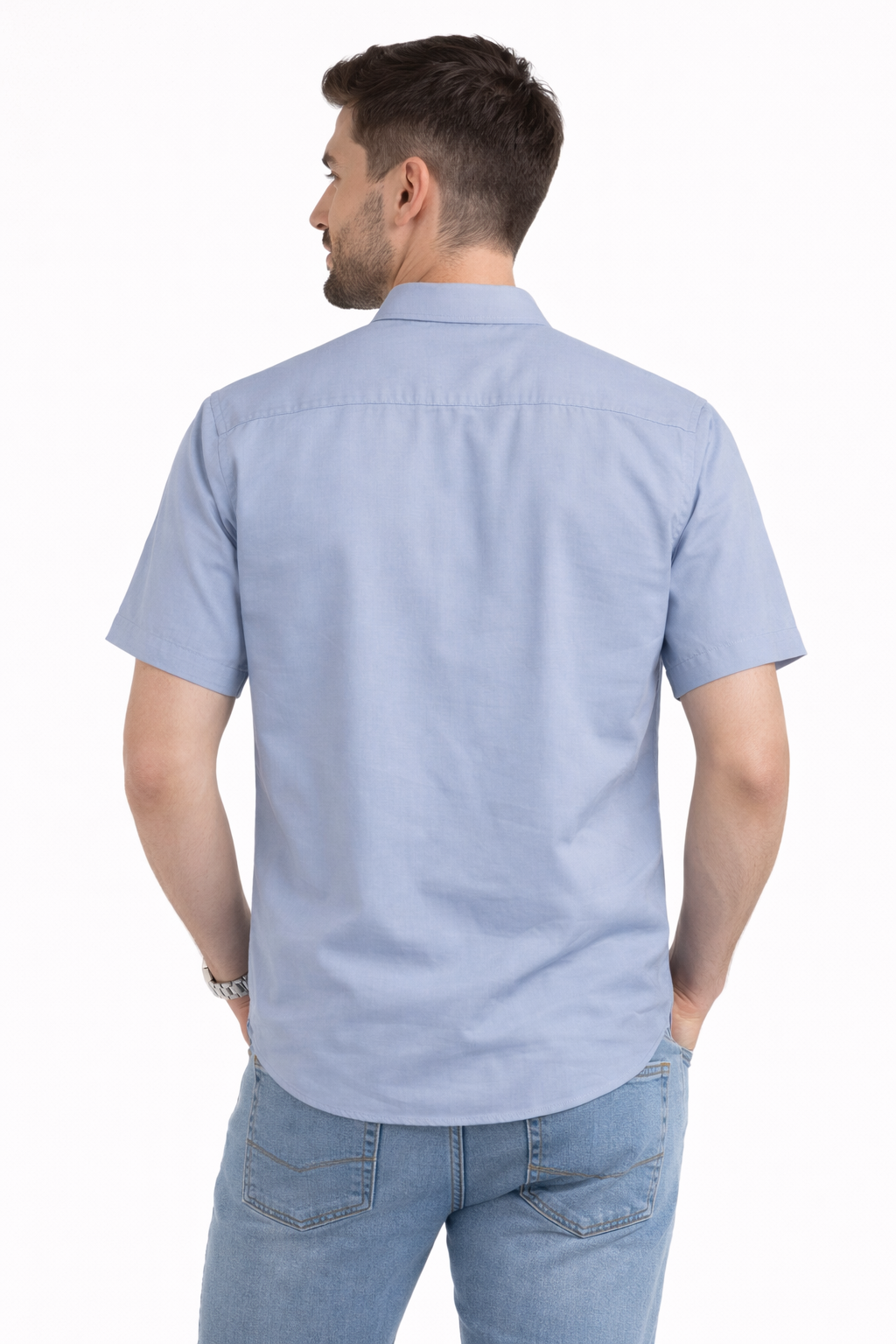 Men's Premium Embroidered Short Sleeve Shirt - Party Animal Design (Blue)