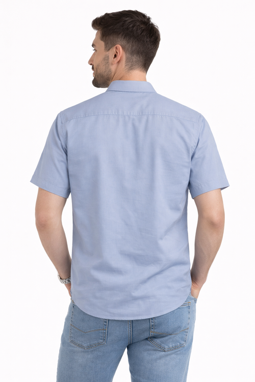 Men's Premium Embroidered Short Sleeve Shirt - Party Animal Design (Blue)