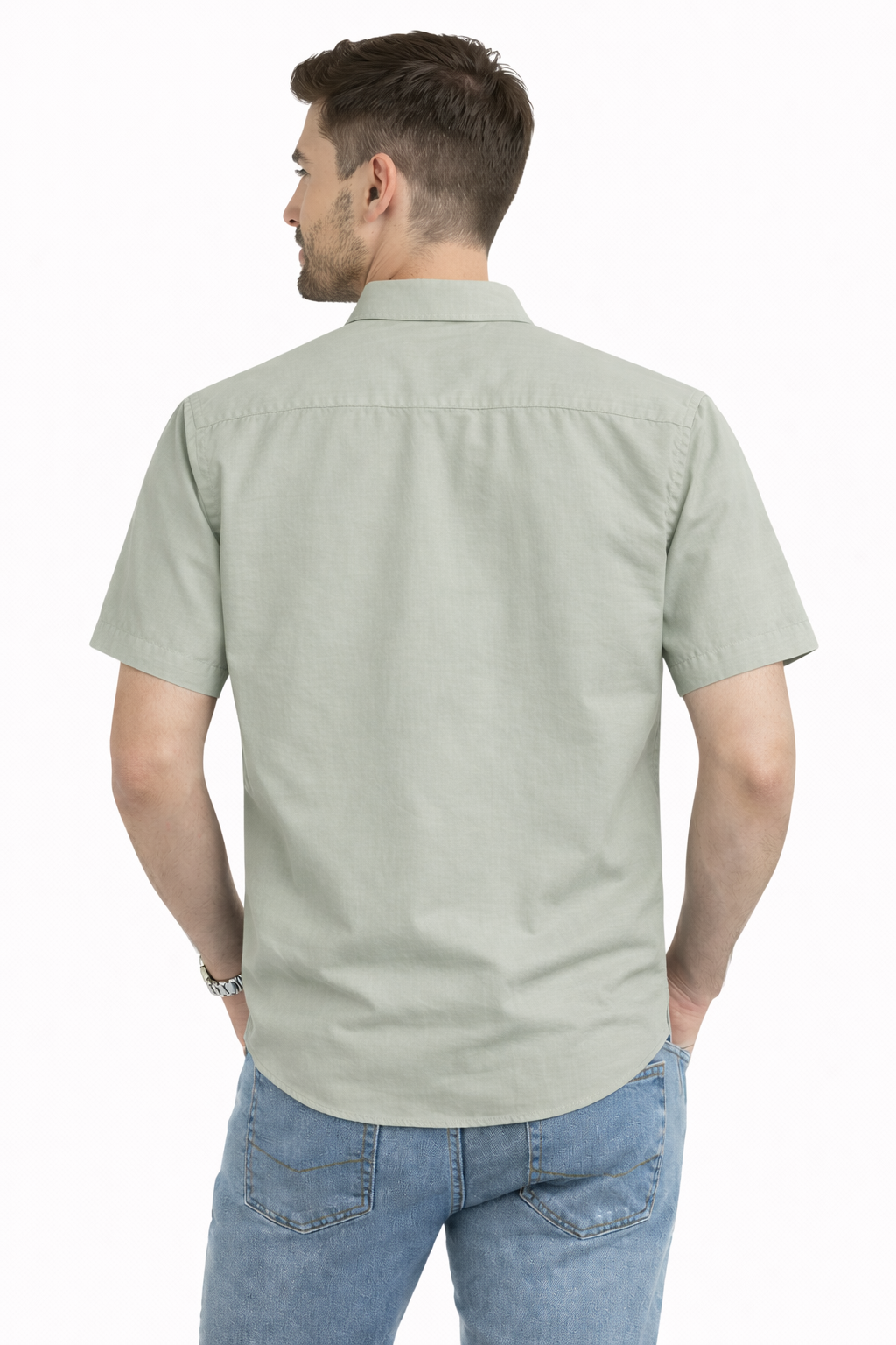 Men's Premium Embroidered Short Sleeve Shirt - Party Animal Design (Sage Green)