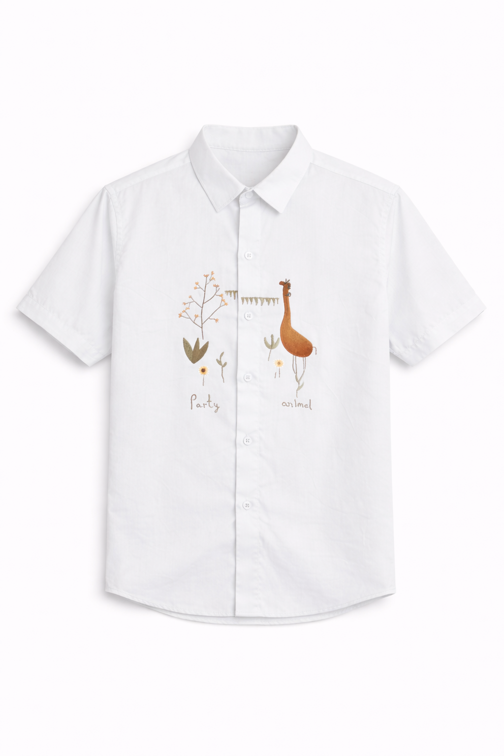 Men's Premium Embroidered Short Sleeve Shirt - Party Animal Design (White)
